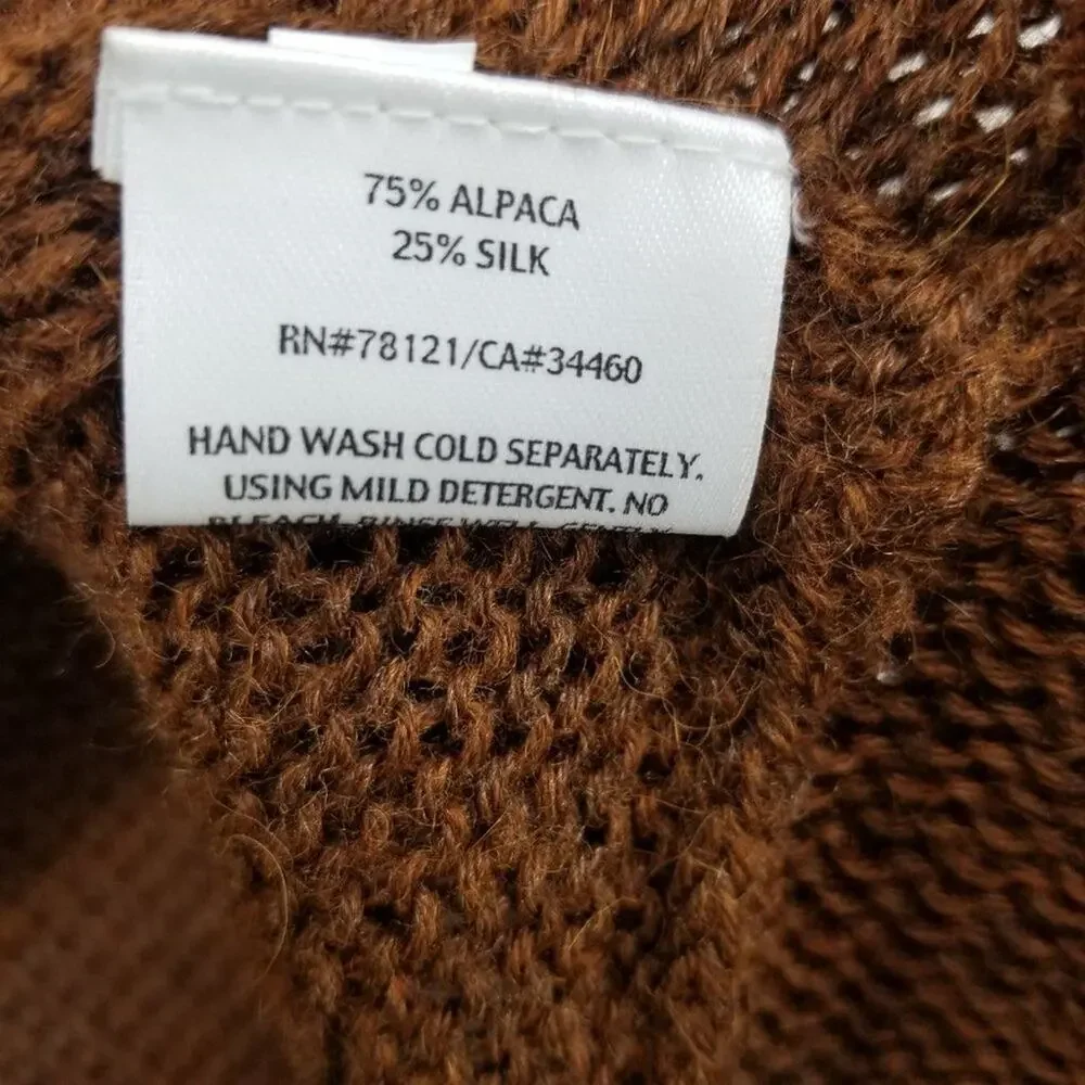Eileen Fisher Silk & Alpaca Knit Cardigan S Open Front High‎ Low Hem Brown